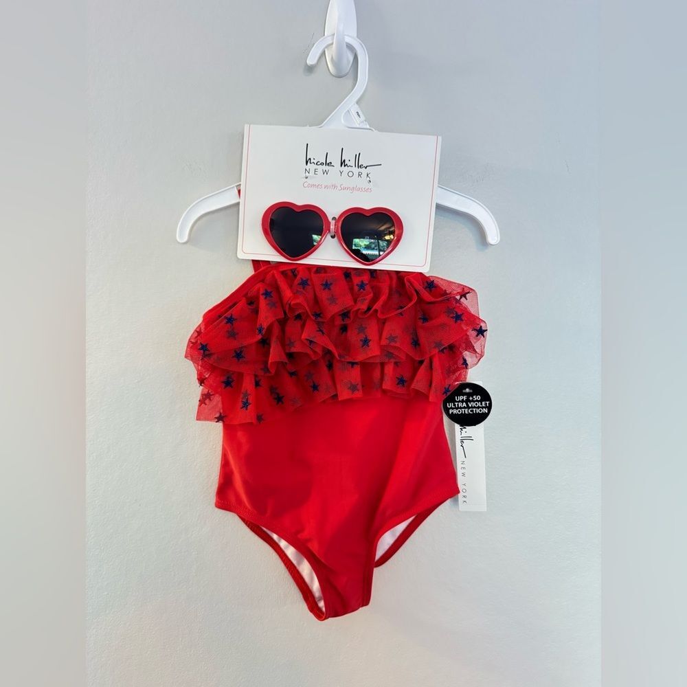 NWT Nicole Miller New York Toddler Girls Red Swimsuit Set - Size 2T